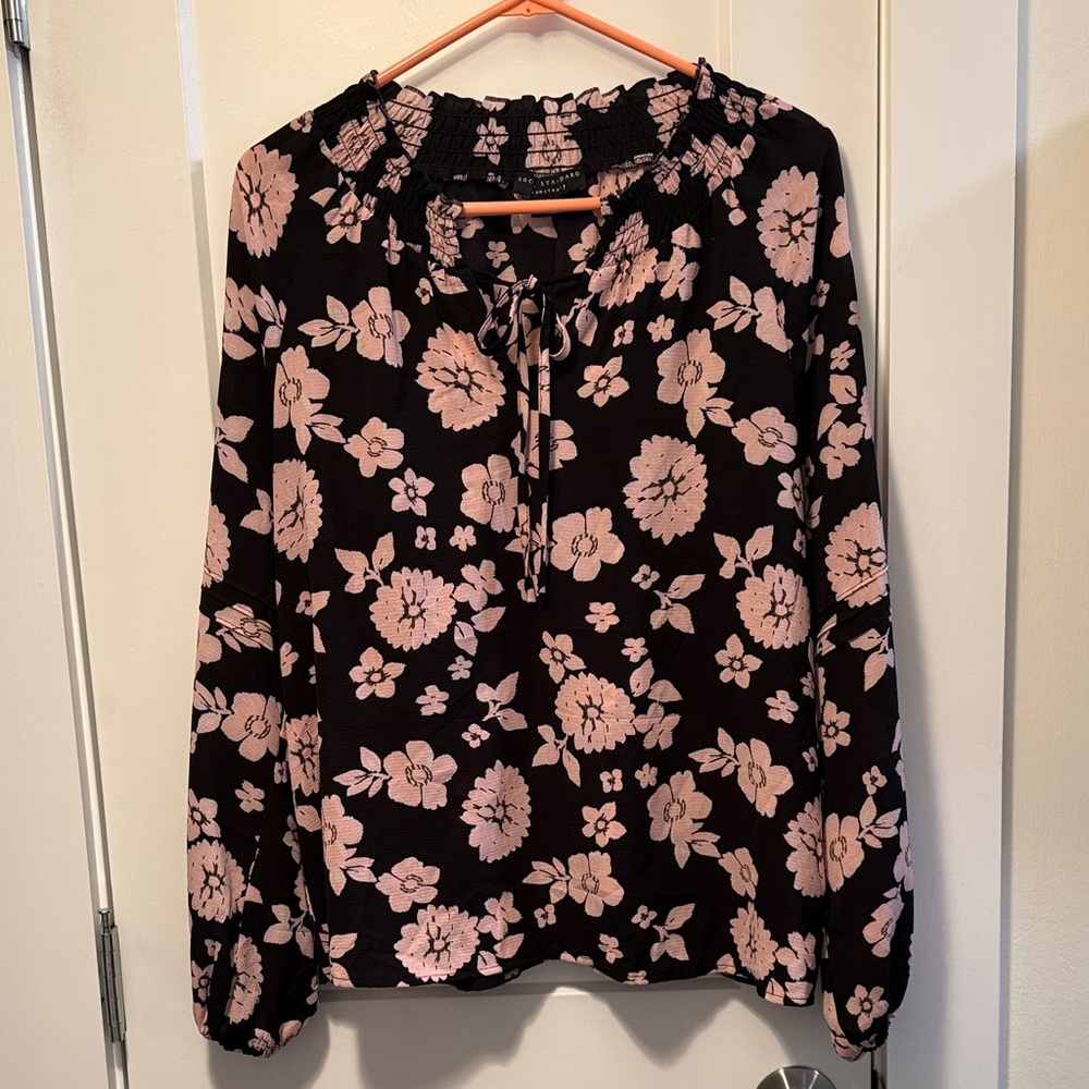 Sanctuary Social Standard Women's Black and Pink Floral Blouse size L